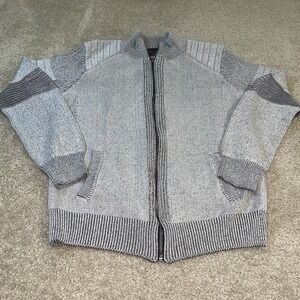 XRAY Jeans Mens Full Zip Cardigan Sweater Grey Marl Mock Neck Ribbed Large